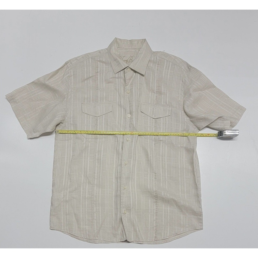 TOMMY BAHAMA Camp Shirt Beige Linen Textured Stripe Size Large